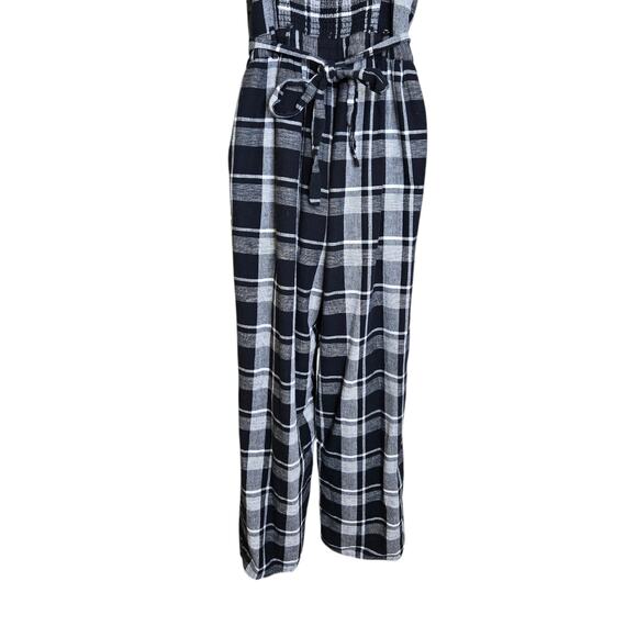 American Eagle Women’s Plaid Jumpsuit Medium Black White Linen‎ Blend One Piece - Picture 8 of 9